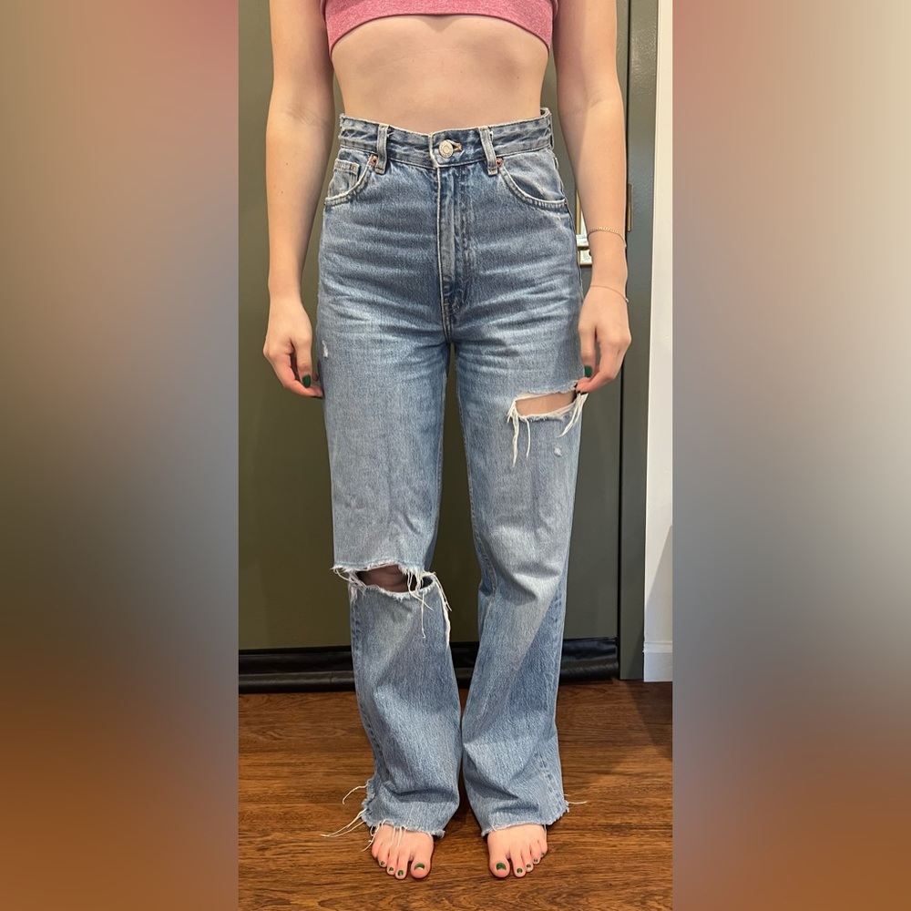 Zara High Rise Jeans with ribbed details